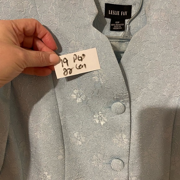 Leslie Fay Sky Blue Floral Blazer and Skirt Set - Picture 4 of 8